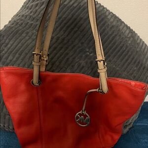 Michael Kors Red Tote with Gold Accents